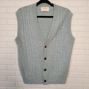 Vintage Jantzen Mens Blue Cable Knit Sweater Vest Sz M Grandpa Academia Preppy
